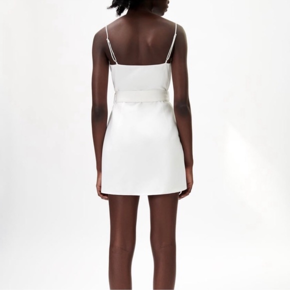 New ZARA  BELTED‎ white mini faux wrap adjustable strap going out party dress M - Picture 3 of 13